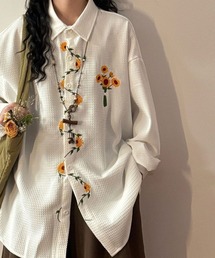 FreeZone（フリーゾーン）の「ひまわり刺繍デザイン オーバーサイズ 長袖シャツブラウス（シャツ/ブラウス）」