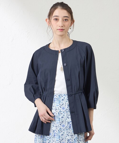 amaca（アマカ）の「ナチュラルドライオーガンジー ノーカラー羽織シャツ（シャツ/ブラウス・レディース・オフホワイト/ダークネイビー/グレー系その他2・40/38）」の3枚目の写真