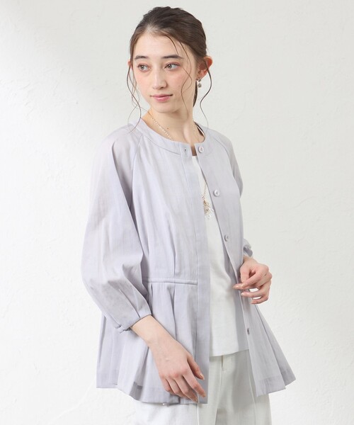 amaca（アマカ）の「ナチュラルドライオーガンジー ノーカラー羽織シャツ（シャツ/ブラウス・レディース・オフホワイト/ダークネイビー/グレー系その他2・40/38）」の2枚目の写真