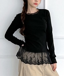 ラウンド レース フリルTシャツ