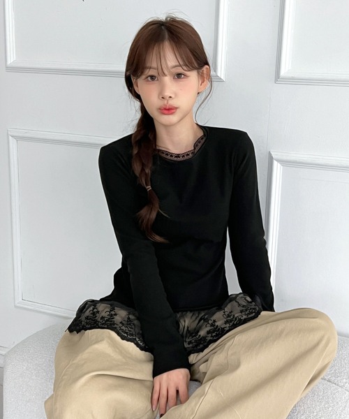 by muni:r(バイ ムニール)の「ラウンド レース フリルTシャツ(Tシャツ/カットソー・レディース・ホワイト/ブラック・FREE)」の14枚目の写真