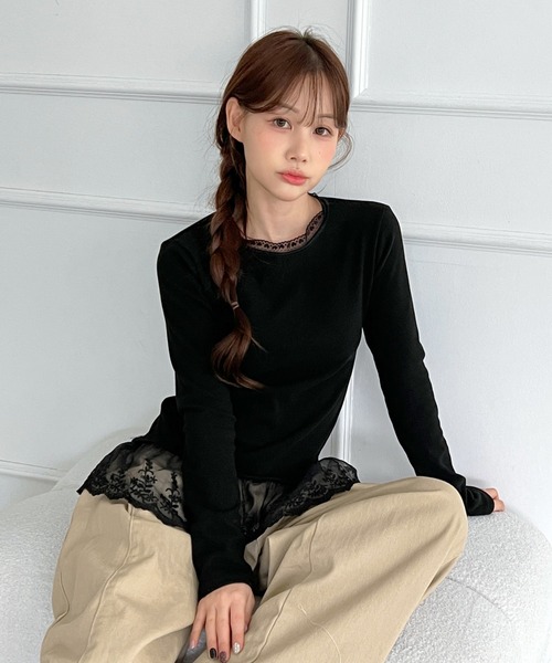 by muni:r(バイ ムニール)の「ラウンド レース フリルTシャツ(Tシャツ/カットソー・レディース・ホワイト/ブラック・FREE)」の15枚目の写真