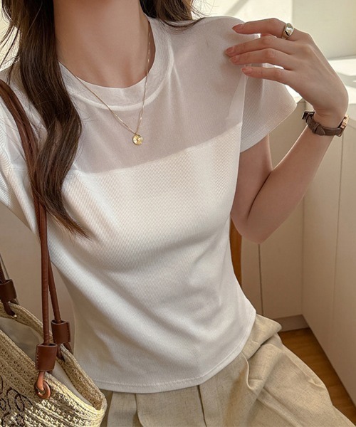 ONEP STAR(ワンピスター)の「メッシュ切り替えトップス(Tシャツ/カットソー・レディース・ブラック/ダークブラウン/ホワイト・X-LARGE/LARGE/MEDIUM)」の2枚目の写真
