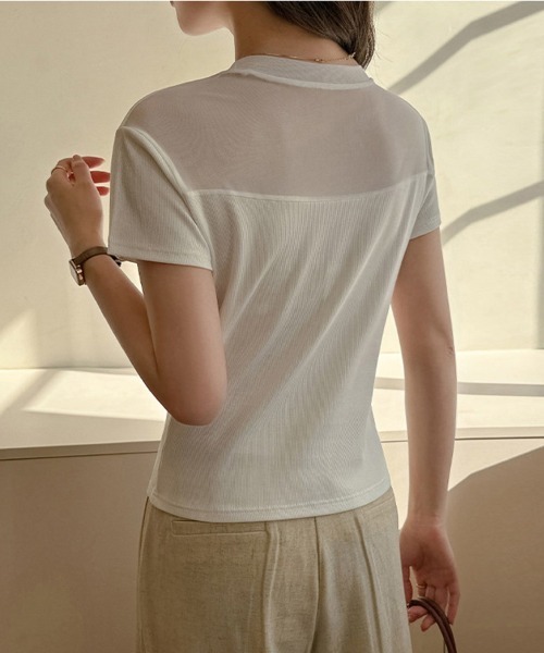 ONEP STAR(ワンピスター)の「メッシュ切り替えトップス(Tシャツ/カットソー・レディース・ブラック/ダークブラウン/ホワイト・X-LARGE/LARGE/MEDIUM)」の8枚目の写真