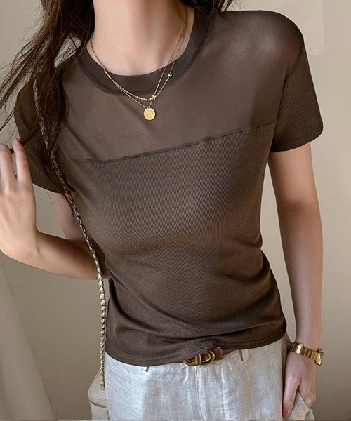 ONEP STAR(ワンピスター)の「メッシュ切り替えトップス(Tシャツ/カットソー・レディース・ブラック/ダークブラウン/ホワイト・X-LARGE/LARGE/MEDIUM)」の9枚目の写真