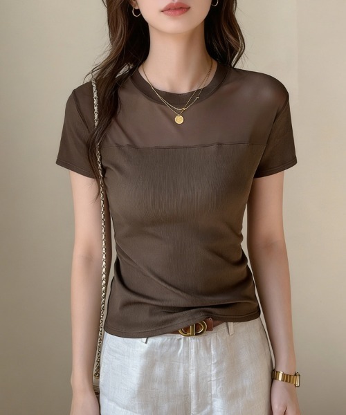 ONEP STAR(ワンピスター)の「メッシュ切り替えトップス(Tシャツ/カットソー・レディース・ブラック/ダークブラウン/ホワイト・X-LARGE/LARGE/MEDIUM)」の10枚目の写真