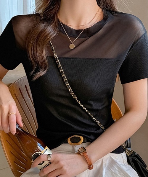 ONEP STAR(ワンピスター)の「メッシュ切り替えトップス(Tシャツ/カットソー・レディース・ブラック/ダークブラウン/ホワイト・X-LARGE/LARGE/MEDIUM)」の13枚目の写真
