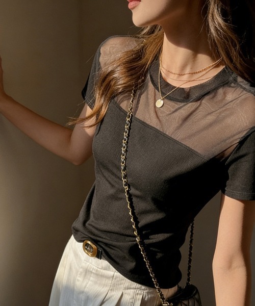 ONEP STAR(ワンピスター)の「メッシュ切り替えトップス(Tシャツ/カットソー・レディース・ブラック/ダークブラウン/ホワイト・X-LARGE/LARGE/MEDIUM)」の16枚目の写真
