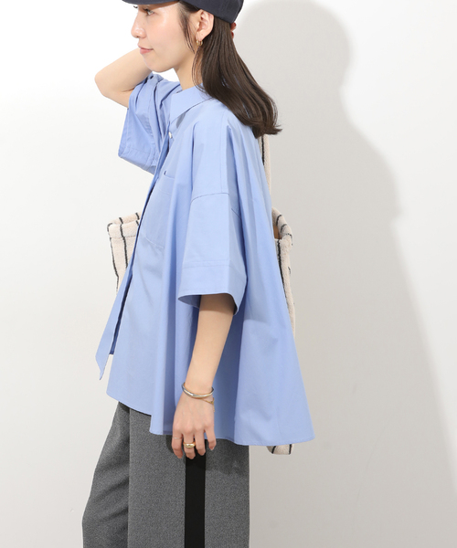 JOURNAL STANDARD relume（ジャーナルスタンダード　レリューム）の「コットンブロード Aラインシャツ（シャツ/ブラウス・レディース・イエロー/ブルー系その他/ホワイト・FREE）」の3枚目の写真