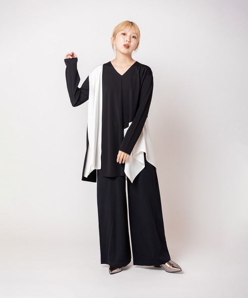 OSMOSIS(オズモーシス)の「アシンメトリー切替フレアープルオーバー(Tシャツ/カットソー・レディース・ブラック/ホワイト/チャコール・ONE SIZE)」の5枚目の写真