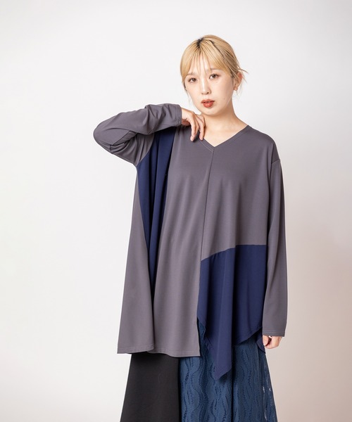 OSMOSIS(オズモーシス)の「アシンメトリー切替フレアープルオーバー(Tシャツ/カットソー・レディース・ブラック/ホワイト/チャコール・ONE SIZE)」の10枚目の写真