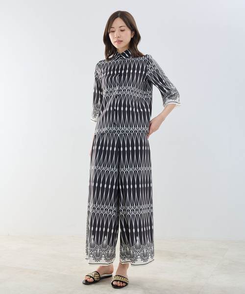 NARACAMICIE(ナラカミーチェ)の「【NARACAMICIE】【セットアップ対応】ライン幾何柄シャツ衿七分袖ブラウス(シャツ/ブラウス・レディース・ブラック/ホワイト・M/XL/L)」の10枚目の写真