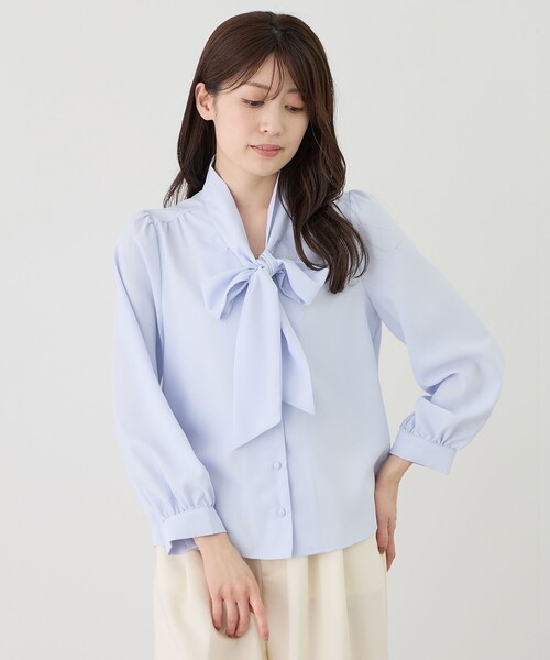 Jayro(ジャイロ)の「ボウタイ長袖ブラウス(シャツ/ブラウス・レディース・ネイビー/ホワイト系その他/グレー系その他/ブルー系その他4/サックスブルー・M)」の5枚目の写真