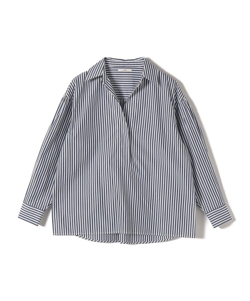【新品】SHIPS ストライプ サイド スリット スキッパー コットン シャツ 手洗い可能〉無地 / ストライプ サイド スリット スキッパー コットン