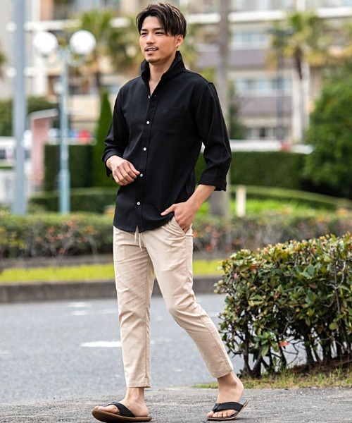CavariA(キャバリア)の「『CavariA/キャバリア』【接触冷感】7分袖シャツ サマーパナマ ホリゾンタルカラーシャツ(シャツ/ブラウス・メンズ・ピンク/ネイビー/ベージュ/ブラック/ホワイト・XL/L/M)」の7枚目の写真