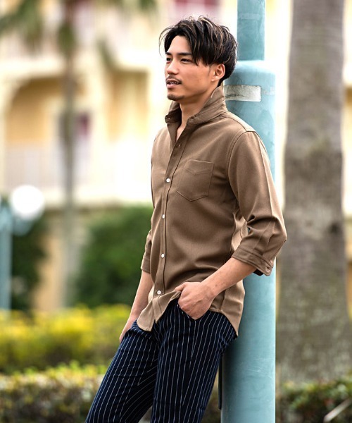 CavariA(キャバリア)の「『CavariA/キャバリア』【接触冷感】7分袖シャツ サマーパナマ ホリゾンタルカラーシャツ(シャツ/ブラウス・メンズ・ピンク/ネイビー/ベージュ/ブラック/ホワイト・XL/L/M)」の11枚目の写真