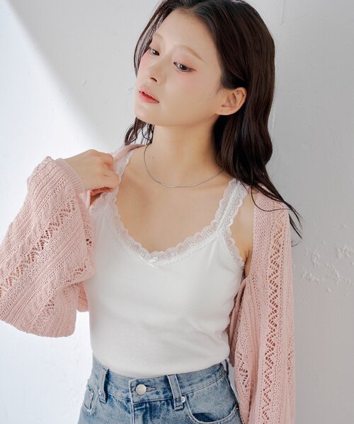 Chico(チコ)の「【カップ付き】アソートリブキャミ(キャミソール・レディース・ピンク/ホワイト系その他3/アイボリー/ブラック/ホワイト系その他2・FREE)」の7枚目の写真