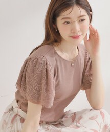 couture brooch | 【洗える】袖レース テレコトップス(Tシャツ/カットソー)
