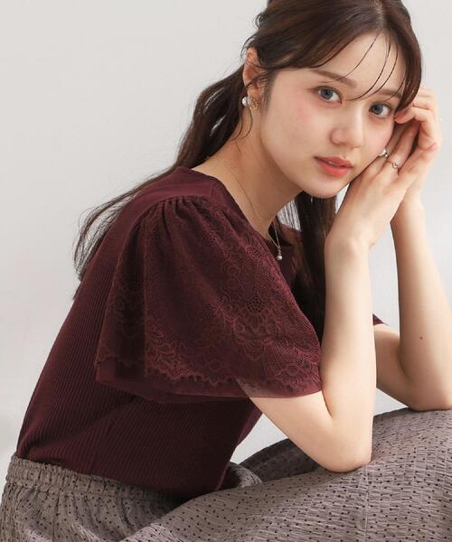 couture brooch(クチュールブローチ)の「【洗える】袖レース テレコトップス(Tシャツ/カットソー・レディース・ライトグリーン/オフホワイト/ベビーピンク/ブラック/ボルドー/サックスブルー・36/42/38/40)」の6枚目の写真