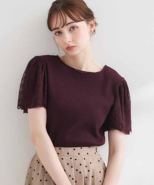 couture brooch(クチュールブローチ)の「【洗える】袖レース テレコトップス(Tシャツ/カットソー・レディース・ライトグリーン/オフホワイト/ベビーピンク/ブラック/ボルドー/サックスブルー・36/42/38/40)」の6枚目の写真