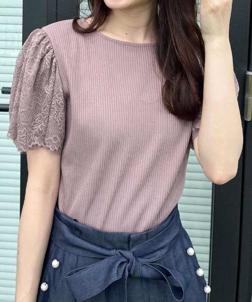 couture brooch(クチュールブローチ)の「【洗える】袖レース テレコトップス(Tシャツ/カットソー・レディース・ライトグリーン/オフホワイト/ベビーピンク/ブラック/ボルドー/サックスブルー・36/42/38/40)」の17枚目の写真