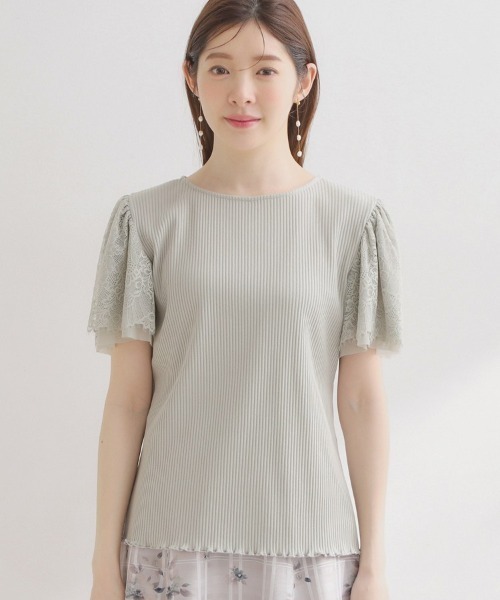 couture brooch(クチュールブローチ)の「【洗える】袖レース テレコトップス(Tシャツ/カットソー・レディース・ライトグリーン/オフホワイト/ベビーピンク/ブラック/ボルドー/サックスブルー・36/42/38/40)」の12枚目の写真