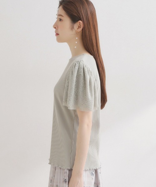couture brooch(クチュールブローチ)の「【洗える】袖レース テレコトップス(Tシャツ/カットソー・レディース・ライトグリーン/オフホワイト/ベビーピンク/ブラック/ボルドー/サックスブルー・36/42/38/40)」の11枚目の写真
