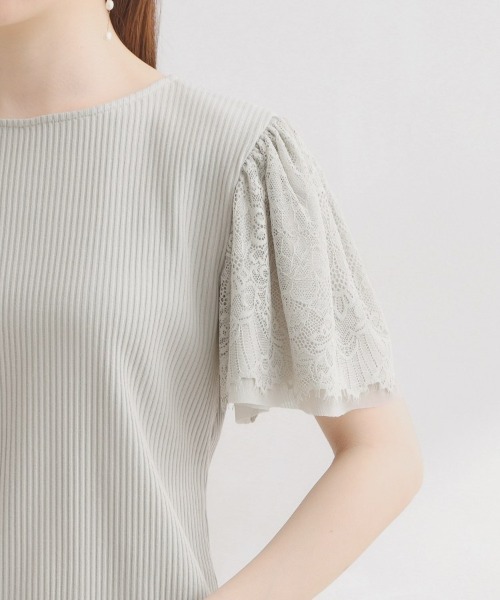 couture brooch(クチュールブローチ)の「【洗える】袖レース テレコトップス(Tシャツ/カットソー・レディース・ライトグリーン/オフホワイト/ベビーピンク/ブラック/ボルドー/サックスブルー・36/42/38/40)」の8枚目の写真
