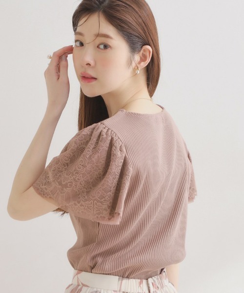 couture brooch(クチュールブローチ)の「【洗える】袖レース テレコトップス(Tシャツ/カットソー・レディース・ライトグリーン/オフホワイト/ベビーピンク/ブラック/ボルドー/サックスブルー・36/42/38/40)」の21枚目の写真
