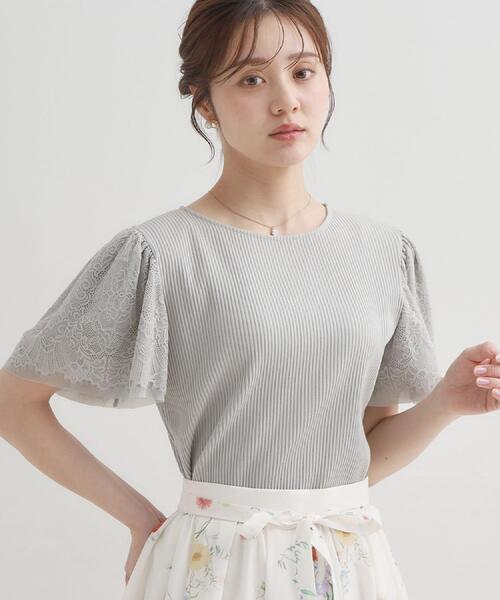 couture brooch(クチュールブローチ)の「【洗える】袖レース テレコトップス(Tシャツ/カットソー・レディース・ライトグリーン/オフホワイト/ベビーピンク/ブラック/ボルドー/サックスブルー・36/42/38/40)」の19枚目の写真