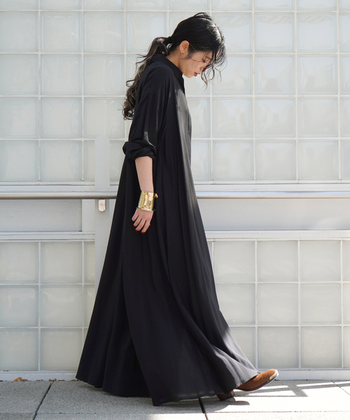 マキシシャツワンピース(ブラック)（ワンピース）｜AP STUDIO
