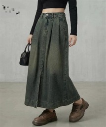 ウエストタック　フロントスリット　ロングデニムスカート