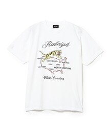 BEAMS / Embroidery like print Souvenir T-shirt