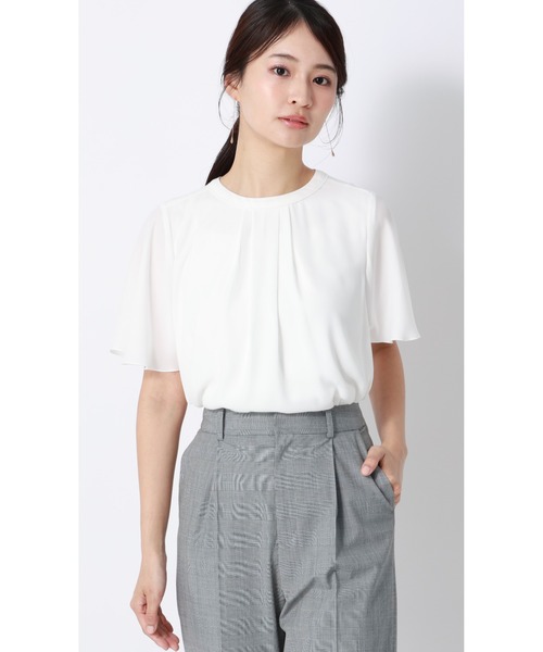 AOYAMA（アオヤマ）の「クルーネック配色ブラウス【涼】【半袖】（シャツ/ブラウス・レディース・ホワイト/ホワイト×ブラック/ネイビー/ベージュ・L/M/S/LL）」の2枚目の写真