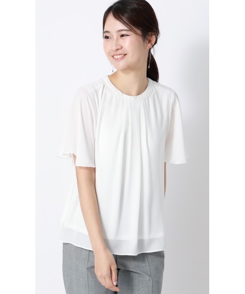 AOYAMA（アオヤマ）の「クルーネック配色ブラウス【涼】【半袖】（シャツ/ブラウス・レディース・ホワイト/ホワイト×ブラック/ネイビー/ベージュ・L/M/S/LL）」の5枚目の写真