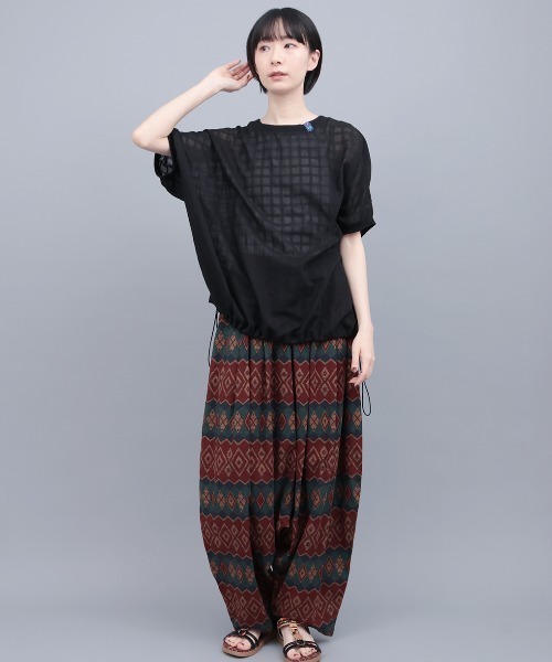チチカカ(チチカカ)の「シアーチェックドロストビッグT(Tシャツ/カットソー・レディース・ブラック/オフホワイト/グリーン・FREE)」の5枚目の写真