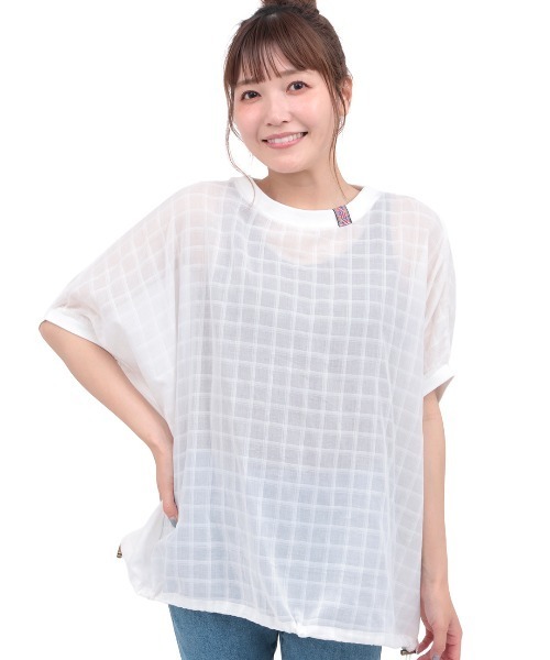チチカカ(チチカカ)の「シアーチェックドロストビッグT(Tシャツ/カットソー・レディース・ブラック/オフホワイト/グリーン・FREE)」の7枚目の写真