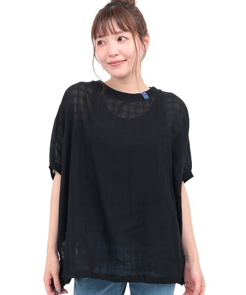 チチカカ(チチカカ)の「シアーチェックドロストビッグT(Tシャツ/カットソー・レディース・ブラック/オフホワイト/グリーン・FREE)」の8枚目の写真