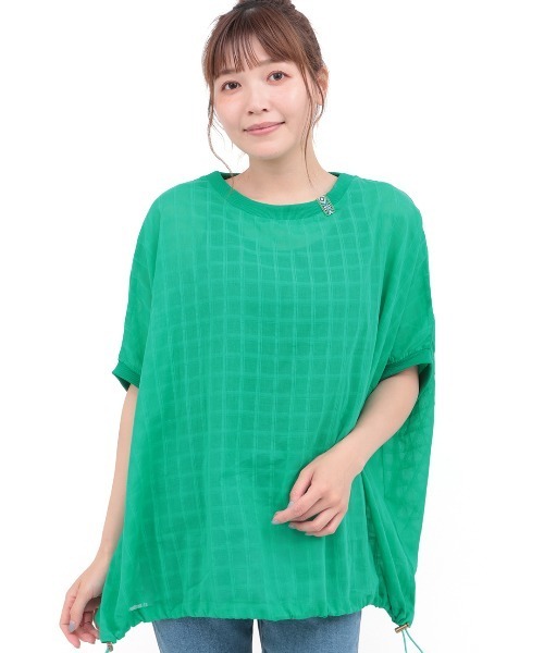 チチカカ(チチカカ)の「シアーチェックドロストビッグT(Tシャツ/カットソー・レディース・ブラック/オフホワイト/グリーン・FREE)」の9枚目の写真