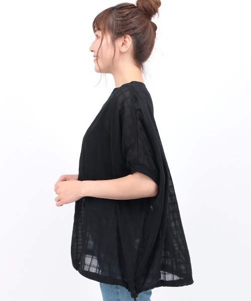 チチカカ(チチカカ)の「シアーチェックドロストビッグT(Tシャツ/カットソー・レディース・ブラック/オフホワイト/グリーン・FREE)」の10枚目の写真