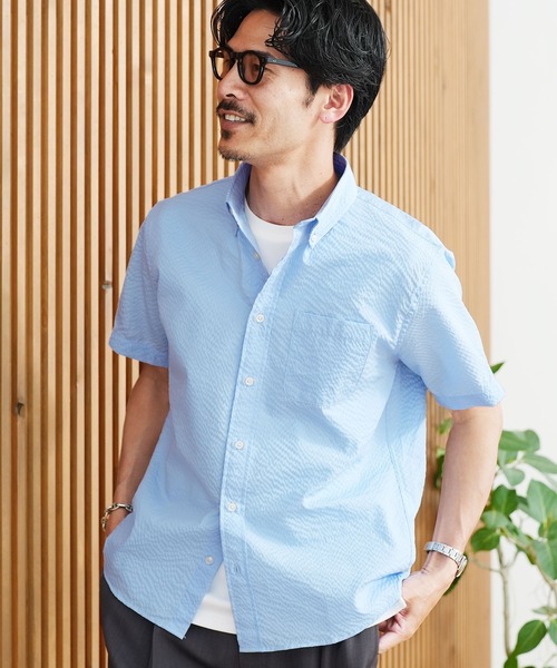 jiggys shop(ジギーズショップ)の「シアサッカー 速乾 半袖 ボタンダウンシャツ(シャツ/ブラウス・メンズ・ブルー系その他2/サックスブルー/ブルー系その他/ネイビー/ホワイト・X-LARGE/LARGE/MEDIUM)」の4枚目の写真