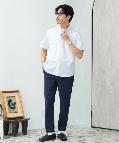 jiggys shop(ジギーズショップ)の「シアサッカー 速乾 半袖 ボタンダウンシャツ(シャツ/ブラウス・メンズ・ブルー系その他2/サックスブルー/ブルー系その他/ネイビー/ホワイト・X-LARGE/LARGE/MEDIUM)」の6枚目の写真