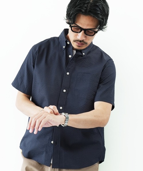 jiggys shop(ジギーズショップ)の「シアサッカー 速乾 半袖 ボタンダウンシャツ(シャツ/ブラウス・メンズ・ブルー系その他2/サックスブルー/ブルー系その他/ネイビー/ホワイト・X-LARGE/LARGE/MEDIUM)」の8枚目の写真