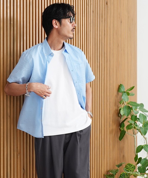 jiggys shop(ジギーズショップ)の「シアサッカー 速乾 半袖 ボタンダウンシャツ(シャツ/ブラウス・メンズ・ブルー系その他2/サックスブルー/ブルー系その他/ネイビー/ホワイト・X-LARGE/LARGE/MEDIUM)」の14枚目の写真