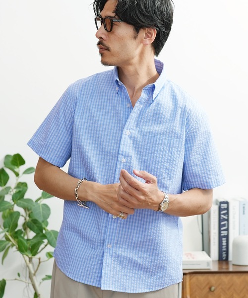 jiggys shop(ジギーズショップ)の「シアサッカー 速乾 半袖 ボタンダウンシャツ(シャツ/ブラウス・メンズ・ブルー系その他2/サックスブルー/ブルー系その他/ネイビー/ホワイト・X-LARGE/LARGE/MEDIUM)」の16枚目の写真