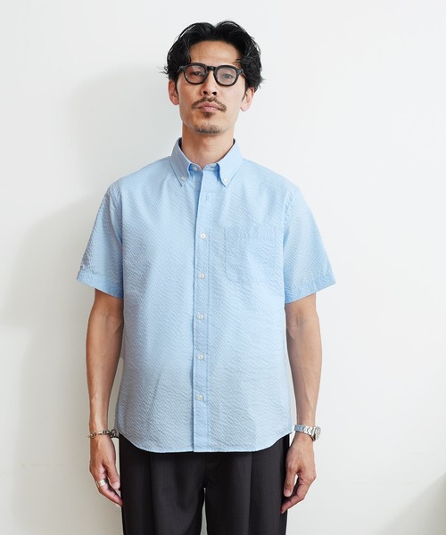 jiggys shop(ジギーズショップ)の「シアサッカー 速乾 半袖 ボタンダウンシャツ(シャツ/ブラウス・メンズ・ブルー系その他2/サックスブルー/ブルー系その他/ネイビー/ホワイト・X-LARGE/LARGE/MEDIUM)」の22枚目の写真