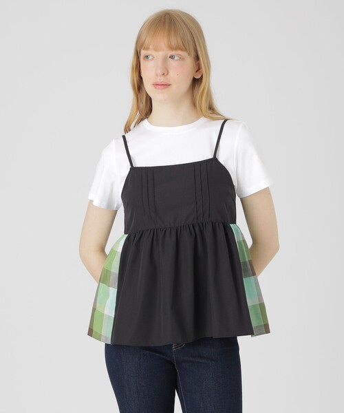 BLUE LABEL CRESTBRIDGE(ブルーレーベルクレストブリッジ)の「【一部店舗限定】パーシャルチェックキャミコンビ(Tシャツ/カットソー・レディース・グリーン系その他2/レッド系その他4・38)」の2枚目の写真