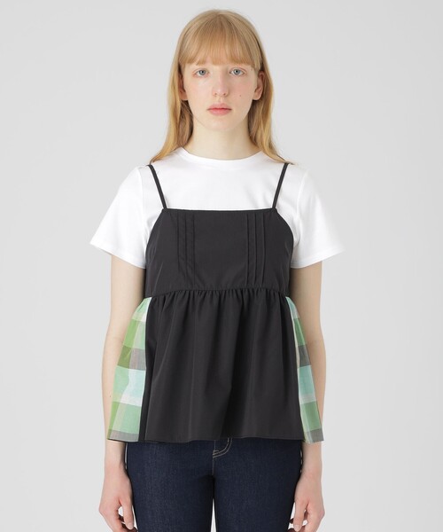 BLUE LABEL CRESTBRIDGE(ブルーレーベルクレストブリッジ)の「【一部店舗限定】パーシャルチェックキャミコンビ(Tシャツ/カットソー・レディース・グリーン系その他2/レッド系その他4・38)」の4枚目の写真