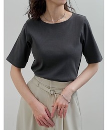 [汗じみ防止][乾燥機対応][UVカット]選べるネックデザインリブカットソー半袖Tシャツ