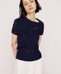 BIG COLLAR CROCHET TOPS ビッグカラークロシェトップス 春服 夏服 シアー メッシュ サマーニット
